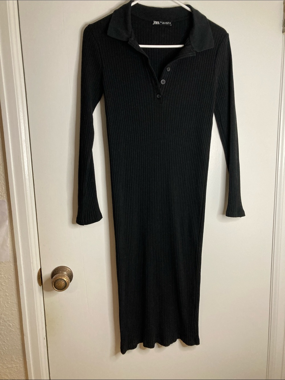 ZARA Black Ribbed Midi Polo Dress